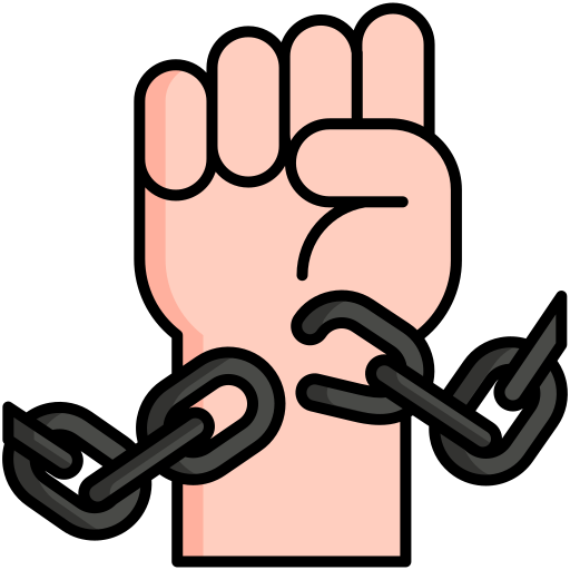 Icono: Mano rompe cadenas significa independencia